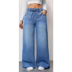 New High  Waist Wide-leg Jeans Stone Wash Flare, Size L Elastic Baggy Skater